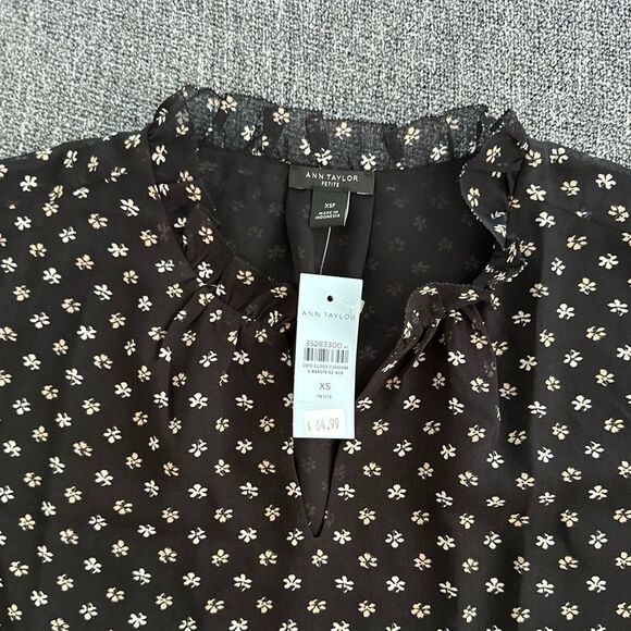 Ann Taylor Black Blouse with White Floral Design - Picture 4 of 4